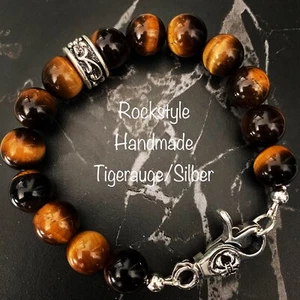 perlenarmband herren Tigerauge Silber Rocknroll Biker Lifestyle Herrenschmuck - Bild 1 von 4