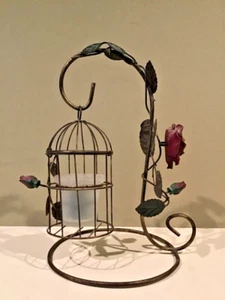 Candelabro colgante de hierro forjado marrón con diseño de rosas - Imagen 1 de 3