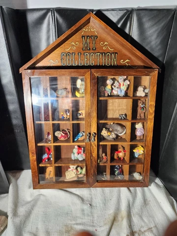 Wood Glass Door Table Top Wall Hanging shadow box Display Curio Cabinet. + Mice Cover