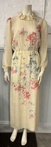Elegant 1970's Hanae Mori Floral Chiffon Silk Dress - Picture 1 of 10