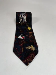 Vintage 1996 Looney Tunes Mania Tie Taz Bugs Bunny Blue Base Silk Paisley 3.5"w - Picture 1 of 4