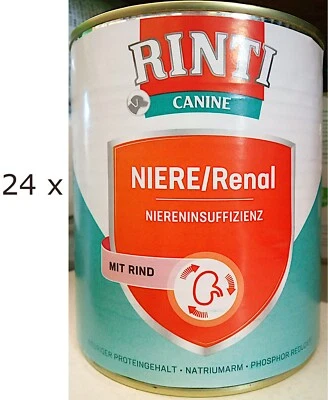 24 x 800 g RINTI Canine Niere/Renal (€ 5,61/kg) mit Rind - Nierendiät für Hunde - Bild 1 von 3