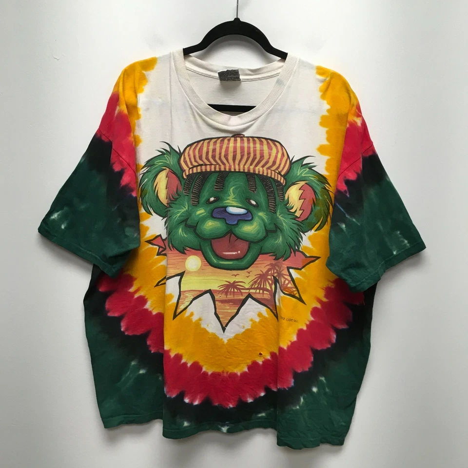 Camiseta Grateful Dead Azul Líquido Verde De Colección 1999 Tie Dye Rasta Bear Band XXL Foto 1 de 4