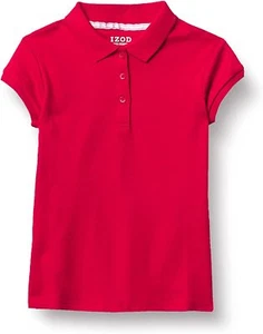 IZOD RED Girls' School Uniform Short Sleeve Interlock Polo Shirt, US 12-14 Plus - Picture 1 of 2