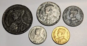 1946 Thailand King Amanda 50, 25, 5 1950 10 & 5 Satang King Rama IX Set 5 Coins - Picture 1 of 11