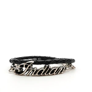 King Baby Thin Double Wrap Black Braided Leather Script Indian Logo Silver .925 - Picture 1 of 8
