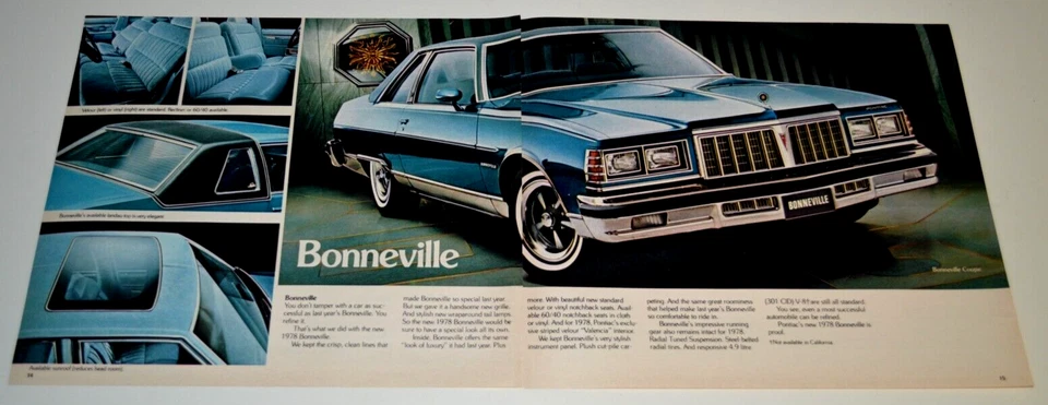 Pontiac Bonneville 1978 cupé anuncio original de concesionario anuncio impreso de colección 78 Foto 1 de 1
