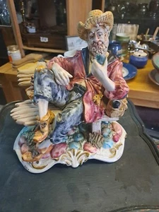 Rare Vintage Large Capodimonte Porcelain Figurine Hobo Bum Drunk on Bench 10" - Picture 1 of 5