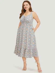 NWT BloomChic Bandana Knotted Pocket Ruffle Hem Empire Waist Cami Dress Apricot - Picture 1 of 16