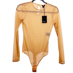 Body manga larga malla corazón neutro NBD talla pequeña nuevo con etiquetas - Imagen 1 de 6