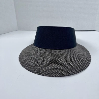 Eric Javits New York Squishee Champ Visor Natural Black Adjustable Straw Hat UPF - Image 1 of 4