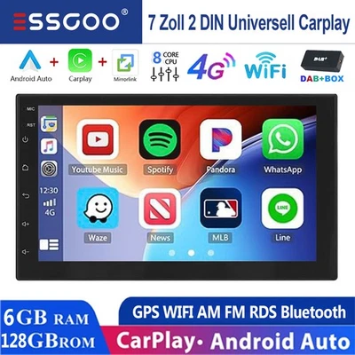 7" Doppel 2 DIN Autoradio DAB+ 6+128GB Bluetooth Carpaly Android 14 GPS NAVI 4G - Bild 1 von 4