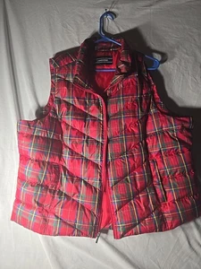 Lands End gefütterte Gänsedaunenweste Damen XL rot kariert durchgehender Reißverschluss gesteppte Taschen - Bild 1 von 8