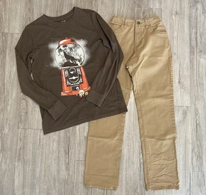 Boys Lee Khaki Pants Cat & Jack Long Sleeve Outfit, XL 16, Jeans Brown Set Lot - Picture 1 of 4