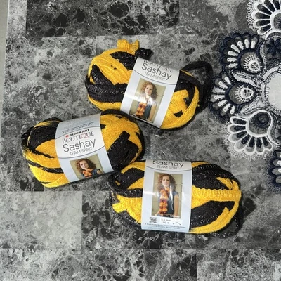 Boutique SASHY Team Spirit Yellow& Black Knit Crochet Craft Yarn 3 SKEINS NEW - Image 1 of 2