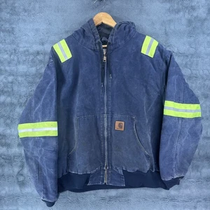 Carhartt Reflective Duck Canvas Jacket 2XL Blue 376-20 Hooded Quilt Lined - Picture 1 of 5