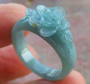 Videozertifizierter grüner natürlicher A-Jadeit Jade Blume Kreis Ring Nr. 8 # 118214 VS - Bild 1 von 8