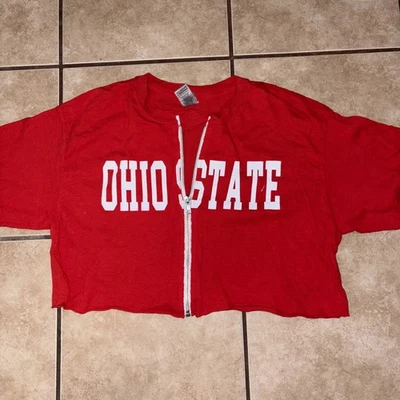 Camiseta corta Gilden Ohio State roja con cremallera frontal talla M Foto 1 de 3