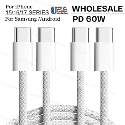 Lote Cargador Rápido Cable USB C a USB C Trenzado para iPhone 15/16/17iPad Air PD 60W Foto 1 de 4