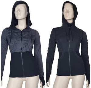 Chaqueta con Capucha Lululemon Reversible Dance Studio Color Negro Gris Cremallera Completa Talla 4 - Imagen 1 de 10