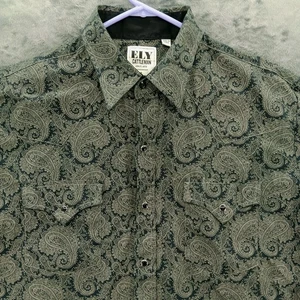 Ely Cattleman Mens Large L Black Paisley Long Sleeve Black Snap Western Shirt - Picture 1 of 18