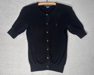 Cárdigan suéter vintage Ralph Lauren para mujer M negro manga corta preppy gótico - Imagen 1 de 14
