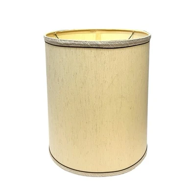 Textured Drum Lamp Shade 16 inches Tall Ecru Brown Cord Trim - Image 1 of 4