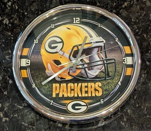 Green Bay Packers 12 Inch CHROME Clock by Wincraft - Perfect for Man Cave,Office - Picture 1 of 4