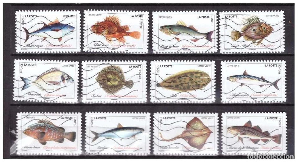 2019 SERIE DE PECES FRANCIA SELLOS ADHESIVOS USADOS YVERT AD 1683 AL 1694 - Imagen 1 de 1