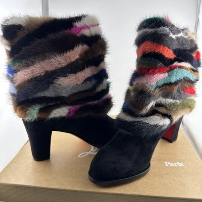 Botín CHRISTIAN LOUBOUTIN Puño Visón Gamuza 70mm Suela Roja, Negro Foto 1 de 4