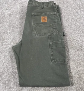 VINTAGE Carhartt Pants Mens 34x34 Green B11 MOS Blanket Lined Duck Canvas 90s - Picture 1 of 8