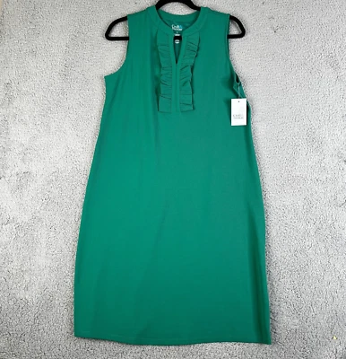 Vestido Croft & Barrow para mujer pequeño verde midi sin mangas con volantes cuello en V elástico Foto 1 de 4