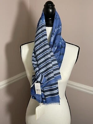 Ann Taylor Loft Acrylic 28"x76" Blue/White Striped Rectangle Scarf Fringe 70038 - Image 1 of 4