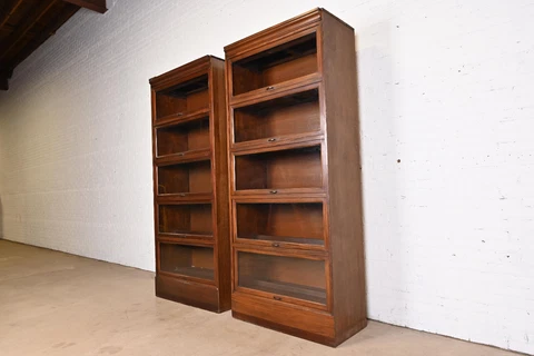 Vintage Arts & Crafts Mahogany Large Five-Stack Barrister Bookcases, Pair Cover
