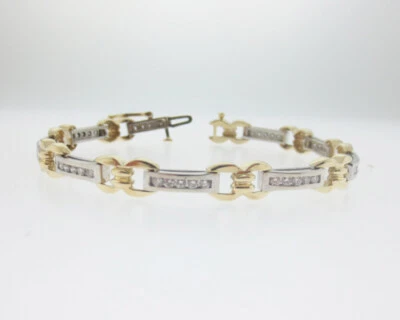 Genuine 1.00cttw Diamonds Solid 14k Two-Tone Gold 7" Horseshoe Bracelet - Image 1 of 4