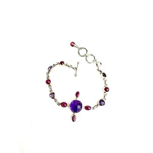 Amethyst Pink Tourmaline Indian Ruby Bracelet Adjustable 6" - 6.5" - Picture 1 of 8