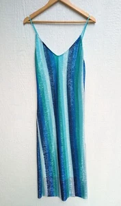 Zara Blue Teal Sequin Sleeveless Bodycon Stretchy Maxi Dress Women's Medium - Picture 1 of 5