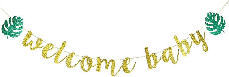 Banner dorado bienvenida bebé selva safari brillo fiesta decoración ducha Foto 1 de 1