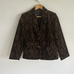 Willi Smith Vintage Floral Tapestry Brown Corduroy Jacket Blazer Jacket Sz 10 - Picture 1 of 10