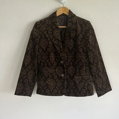 Chaqueta Blazer Chaqueta Willi Smith Vintage Tapiz Floral ☼ Marrón Pana�� Talla 10 Foto 1 de 4