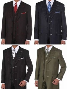 Men's Boss Classic PinStriped Suit With Vest Stripe Stitching M5903v - Picture 1 of 7