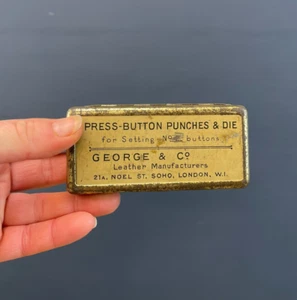 ANTIQUE VINTAGE GEORGE & CO No 2 PRESS BUTTON PUNCHES & DIE TIN - Picture 1 of 6