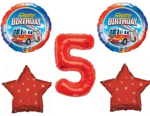5th Fifth Birthday Red Firetruck 5 piece Party Balloons Supplies - Picture 1 of 1