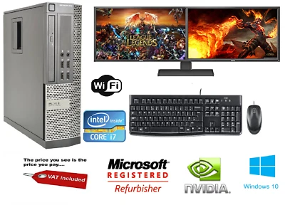 ULTRA FAST Gaming PC Bundle Intel Core i7 8GB 1TB Windows 10 GT710 DUAL SCREEN - Image 1 of 2