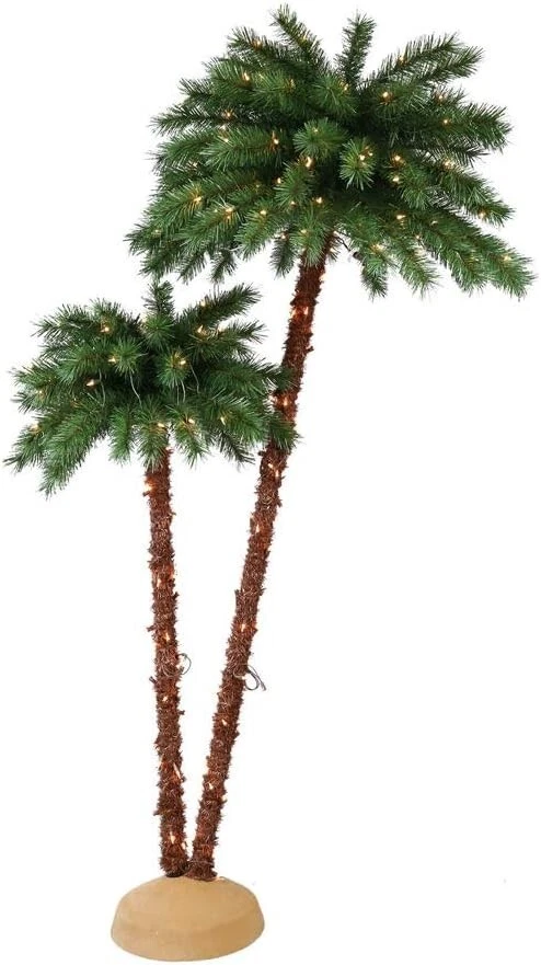 6 FT Pre-lit Artificial Palm Tree With 175 UL Lights Indoor Outdoor Yard Decor