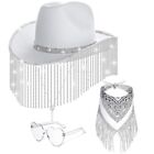 Stylish Cowgirl Hat Wide Brim Cowboy Hat With Square Neck Scarf & Sunglasses