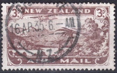 NUEVA ZELANDA Sc#c1 1931 3p Chocolate Airpost Usado Foto 1 de 2