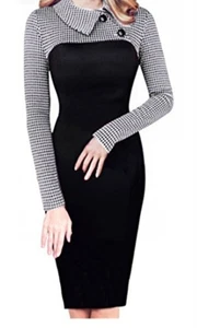 Nice Forever Black & White Collared Form Fitting Stretch Dress Sz 8 Eu 40 UK 12 - Picture 1 of 7