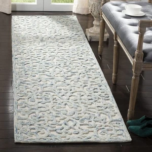 Trace Collection Runner Rug - 23 x 6 Blue & Ivory Handmade Wool Ideal f - Picture 1 of 4