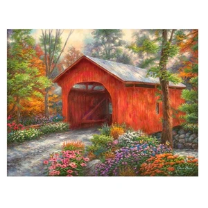 Floral rot bedeckt Brücke Diamond Painting - 17"x13" Kit für erwachsene Künstler - Bild 1 von 9